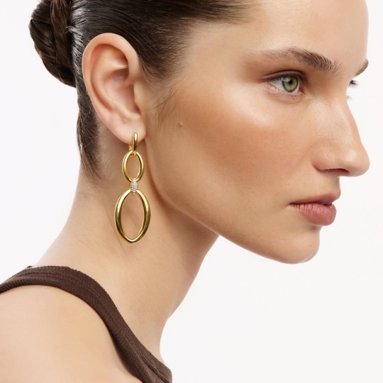 Серьги-трансформеры из серебра с фианитами, покрытие Вермель золото 999 пробы