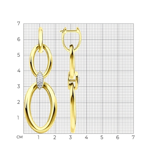 Серьги-трансформеры из серебра с фианитами, покрытие Вермель золото 999 пробы