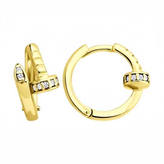 Серьги из серебра с фианитами, покрытие Вермель золото 999 пробы