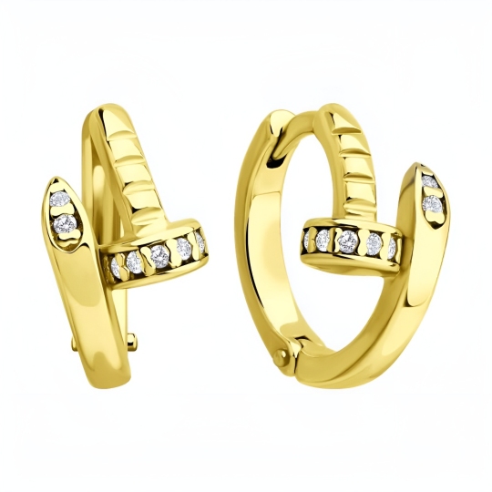 Серьги из серебра с фианитами, покрытие Вермель золото 999 пробы