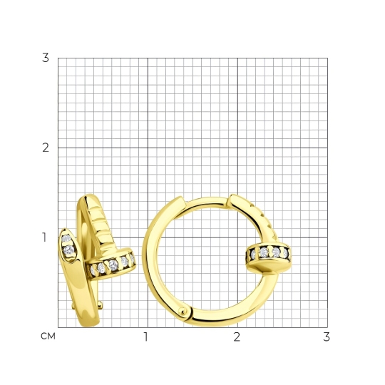 Серьги из серебра с фианитами, покрытие Вермель золото 999 пробы