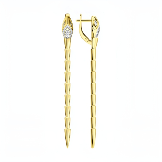 Серьги из серебра с фианитами, покрытие Вермель золото 999 пробы