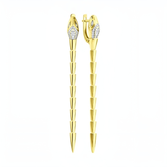 Серьги из серебра с фианитами, покрытие Вермель золото 999 пробы