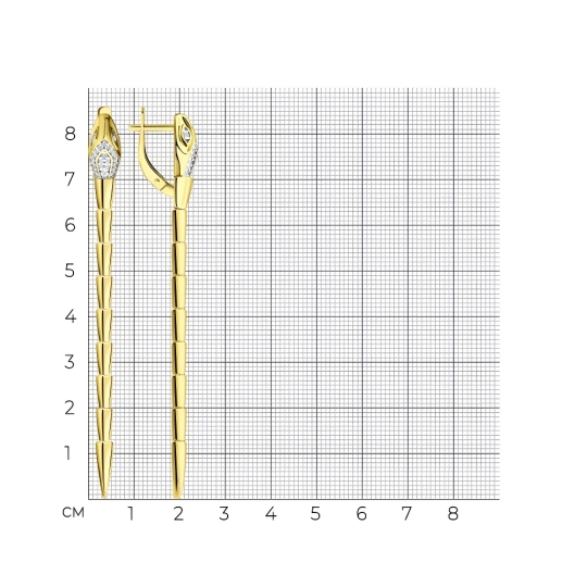 Серьги из серебра с фианитами, покрытие Вермель золото 999 пробы
