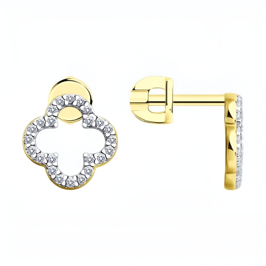 Серьги из серебра с фианитами, покрытие Вермель золото 999 пробы