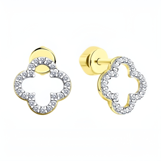 Серьги из серебра с фианитами, покрытие Вермель золото 999 пробы