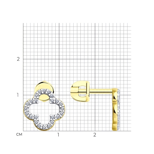 Серьги из серебра с фианитами, покрытие Вермель золото 999 пробы