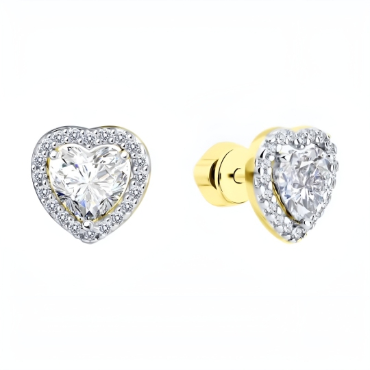 Серьги из серебра с фианитами, покрытие Вермель золото 999 пробы