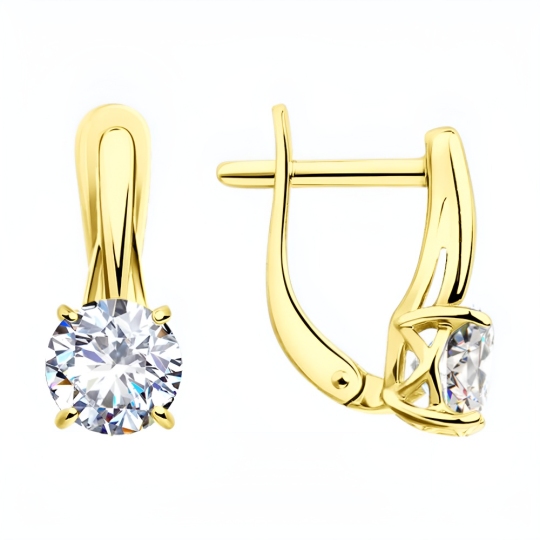 Серьги из серебра с фианитами, покрытие Вермель золото 999 пробы