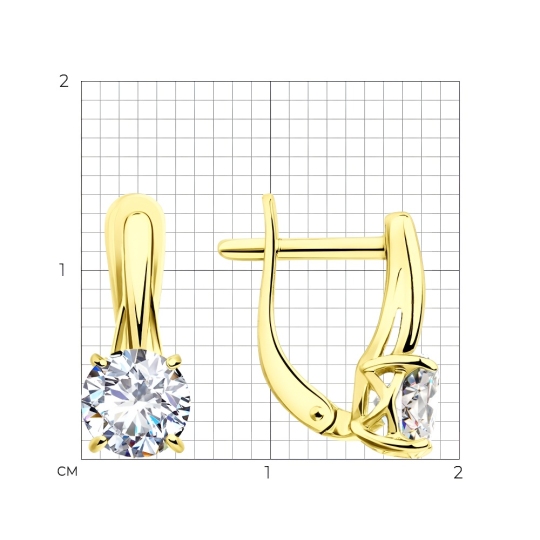 Серьги из серебра с фианитами, покрытие Вермель золото 999 пробы
