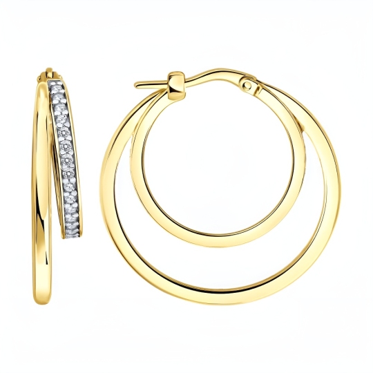 Серьги из серебра с фианитами, покрытие Вермель золото 999 пробы