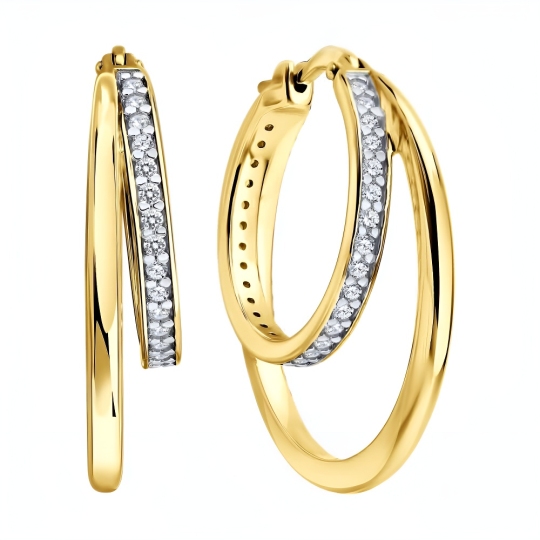 Серьги из серебра с фианитами, покрытие Вермель золото 999 пробы