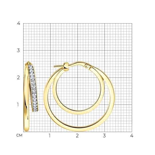 Серьги из серебра с фианитами, покрытие Вермель золото 999 пробы