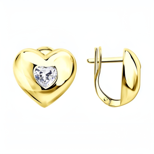 Серьги из серебра с фианитами, покрытие Вермель золото 999 пробы