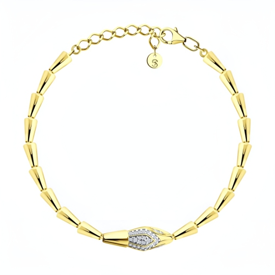 Браслет из серебра с фианитами, покрытие Вермель золото 999 пробы