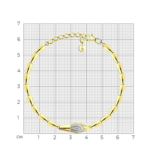 Браслет из серебра с фианитами, покрытие Вермель золото 999 пробы