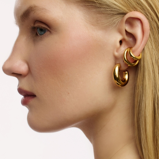 Серьга-кафф из серебра, покрытие Вермель золото 999 пробы