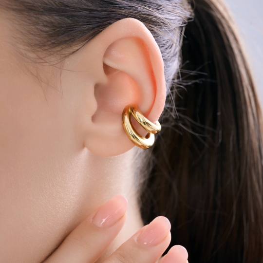 Серьга-кафф из серебра, покрытие Вермель золото 999 пробы