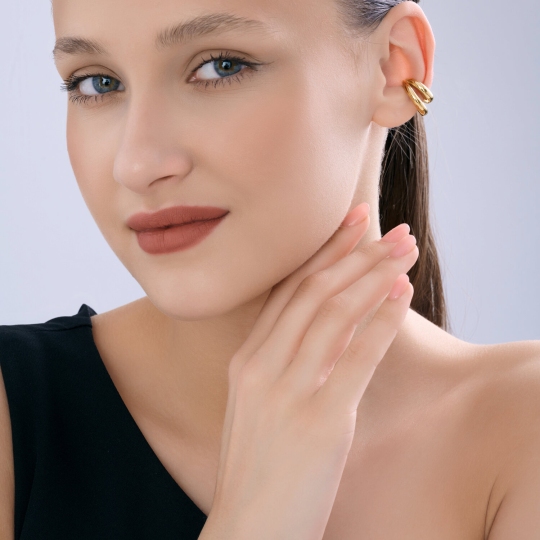 Серьга-кафф из серебра, покрытие Вермель золото 999 пробы