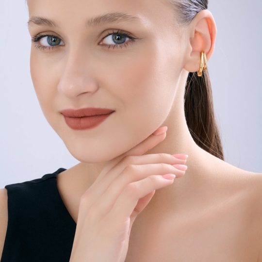 Серьга-кафф из серебра, покрытие Вермель золото 999 пробы