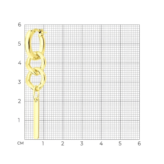 Одиночная серьга-трансформер из серебра, покрытие Вермель золото 999 пробы