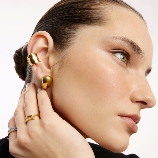 Серьга-кафф из серебра, покрытие Вермель золото 999 пробы