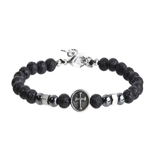 Браслет из стали с вулканической лавой