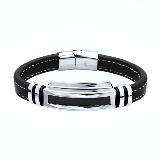 Браслет из кожи со вставками из стали