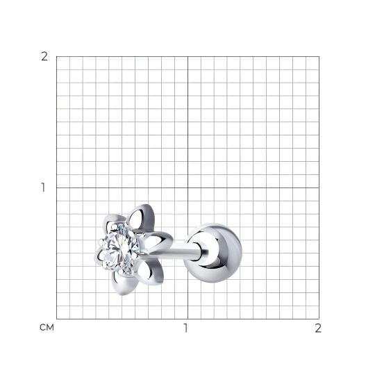 Одиночная серьга из серебра с фианитом
