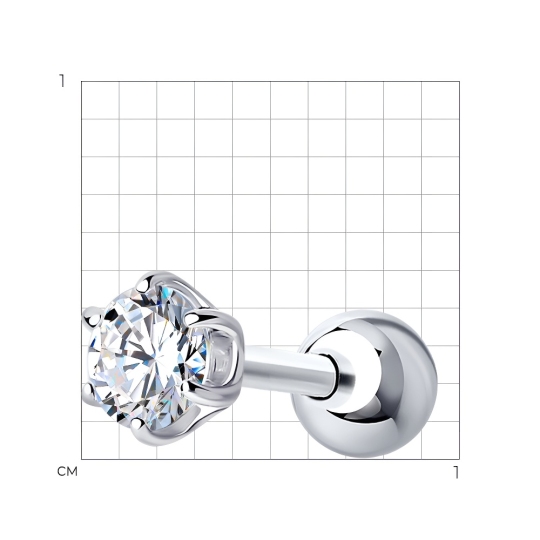 Одиночная серьга из серебра с фианитом