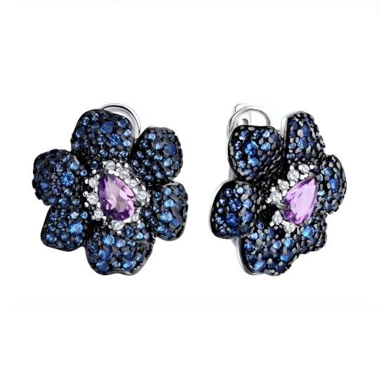 Серьги из серебра с аметистами и фианитами