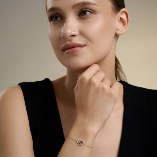 Браслет из золота с алмазной гранью и фианитами