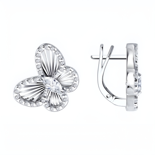 Серьги из серебра с алмазной гранью и фианитами