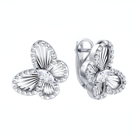 Серьги из серебра с алмазной гранью и фианитами