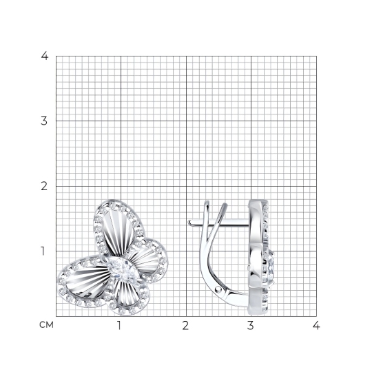 Серьги из серебра с алмазной гранью и фианитами
