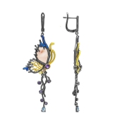 Серьги из серебра с позолотой, перламутром и фианитами