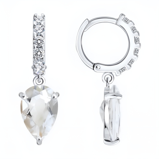 Серьги из серебра с горным хрусталем и фианитами