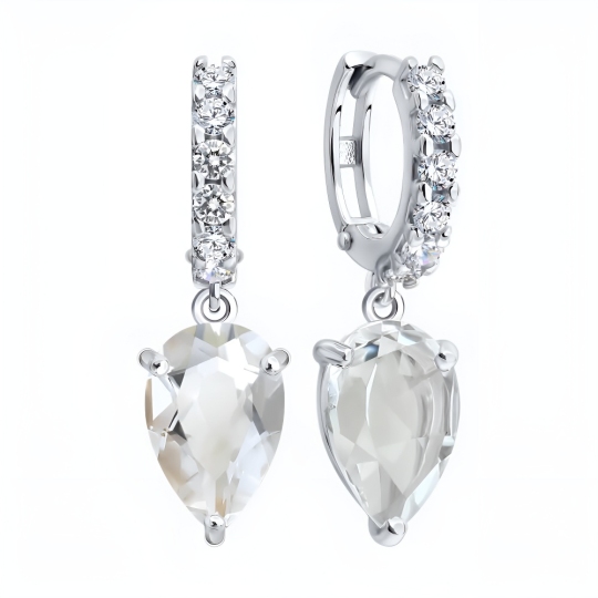 Серьги из серебра с горным хрусталем и фианитами