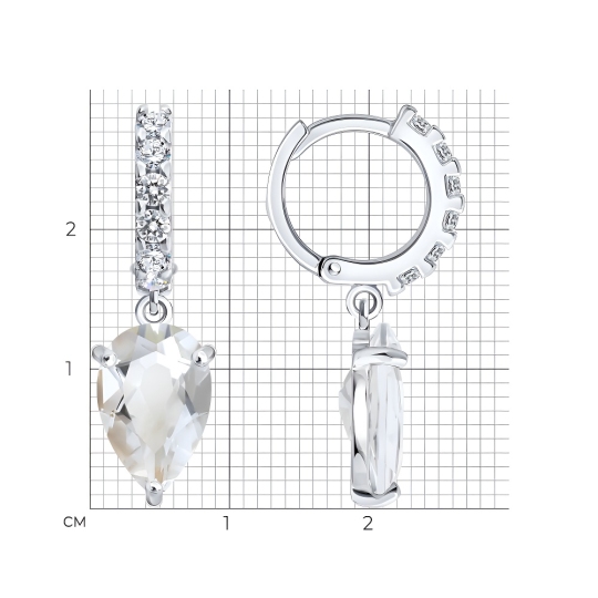 Серьги из серебра с горным хрусталем и фианитами