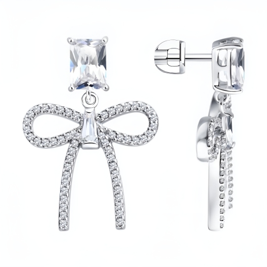 Серьги из серебра с горным хрусталем и фианитами