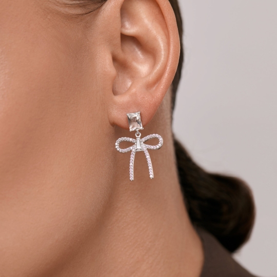 Серьги из серебра с горным хрусталем и фианитами