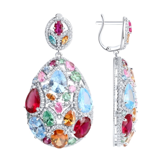 Серьги из серебра с корундами и фианитами