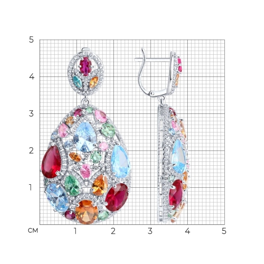 Серьги из серебра с корундами и фианитами