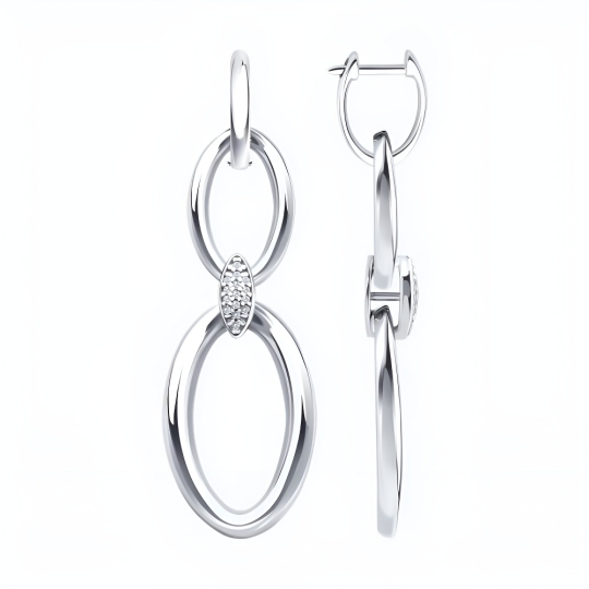 Серьги-трансформеры из серебра с фианитами