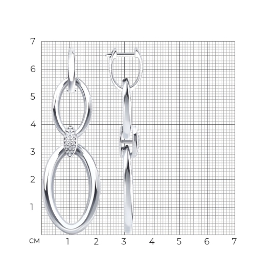 Серьги-трансформеры из серебра с фианитами