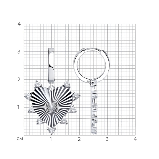 Серьги из серебра с алмазной гранью и фианитами