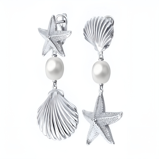 Асимметричные серьги из серебра с жемчугом