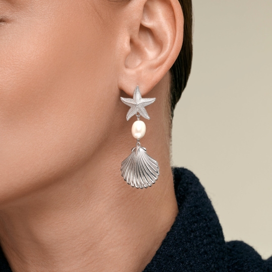 Асимметричные серьги из серебра с жемчугом