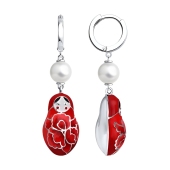 Серьги из серебра с жемчугом и эмалью 