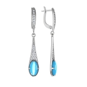 Серьги из серебра с кошачьим глазом и фианитами
